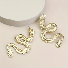 1 對新款精緻時尚龐克搖滾女式男女通用龍耳環帥氣經典珠寶配件派對新年禮物 - 金黃色 - 查看 4
