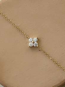1 Máy Tính Thời Trang Đính Đá Cubic Zirconia Cỏ Bốn Lá Trang Trí Vòng Tay Bạc Cho Nữ Trang Trí Hàng Ngày - Vàng - Xem 1