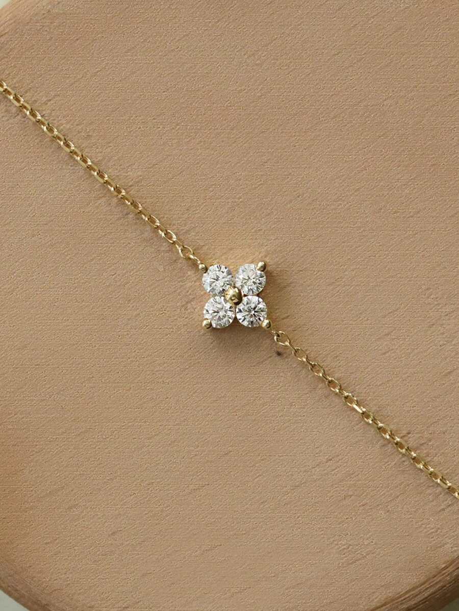 1 Máy Tính Thời Trang Đính Đá Cubic Zirconia Cỏ Bốn Lá Trang Trí Vòng Tay Bạc Cho Nữ Trang Trí Hàng Ngày - Vàng - Xem 1