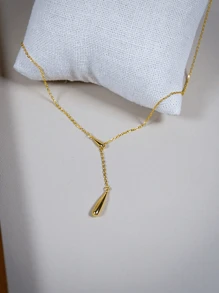 1 件女裝流蘇水滴吊墜項鍊 Ins 法式簡約輕奢 Y 型可調式鏈條項鍊 - 金黃色 - 查看 4