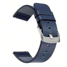 PU 皮革手链兼容三星 Galaxy Watch 3 Active 2 智能手表配件 Gear S3 表带 18 毫米 20 毫米 22 毫米 24 毫米时尚表带 - 藍帶銀扣 - 查看 9