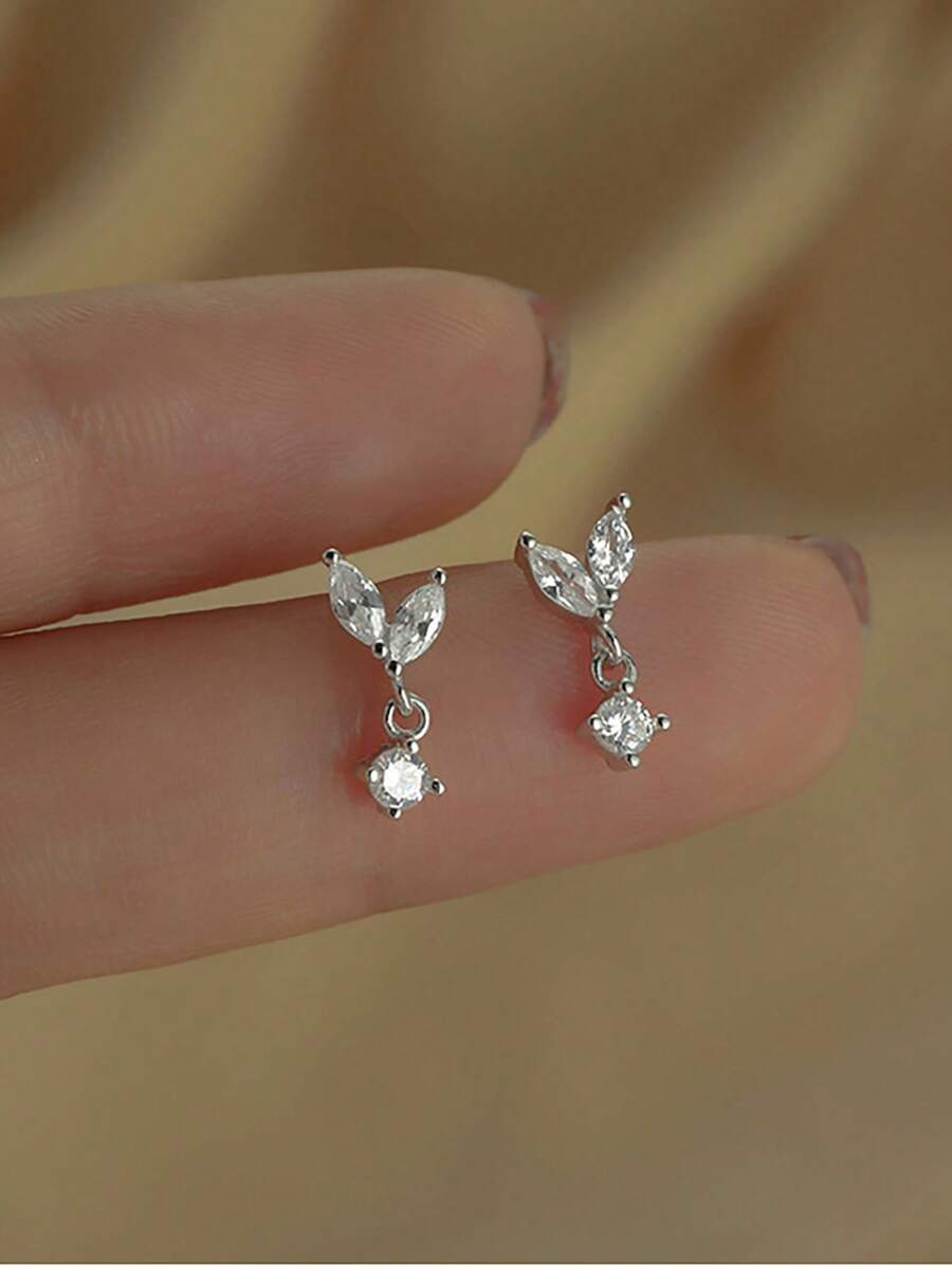 GAGAFEEL 1 đôi S925 Bạc nguyên chất & Khối Zirconia  Của phụ nữ Tối giản Đúng mốt Linh hoạt Hoa tai