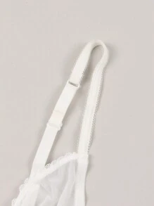 女士性感文胸和透气丁字裤套装，带半透明罩杯和钢圈支撑 - 白色 - 查看 4