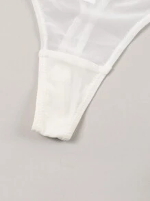 女士性感文胸和透气丁字裤套装，带半透明罩杯和钢圈支撑 - 白色 - 查看 6