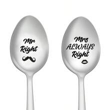 2pcs Stainless Steel Laser Engraved Ice Cream Dessert Spoon - Silver - View 1