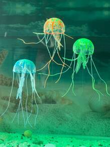 3入組隨機配色發光矽膠水母造型水族箱裝飾品,適用於魚缸裝飾 - 彩色 - 查看 7