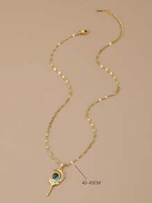 1 pieza Collar de acero inoxidable para mujer con diseño de cielo estrellado, mariposa y luna llena con diamantes - Amarillo Oro - Ver 3