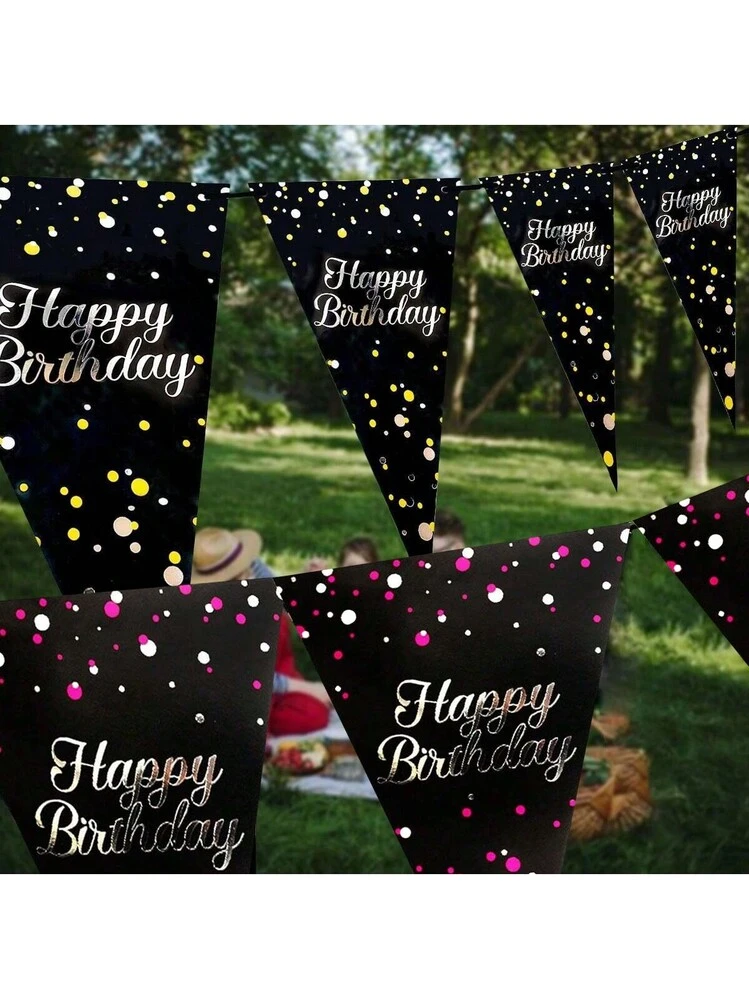 Festone Compleanno Olografico Nero E Oro – 3,9 M Con 11 Bandiere – Perfetto Per Decorazioni Festa