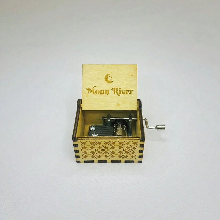 1個木製手摇音樂盒,演奏《流動的瑪莉》 (moon River),是家庭和孩子的完美音樂禮物 - 木質色 - 查看 1