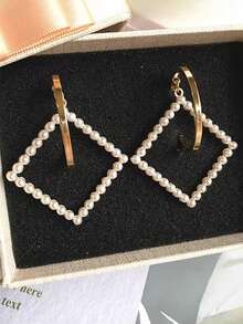 1pair Women'S Alloy C Design Earrings, Inlaid With Multicolor Rhinestone & Pearl Dangle, Suitable For Daily Wearing - Yellow Gold - View 13