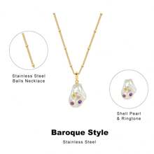 巴洛克珍珠和萊茵石裝飾不銹鋼吊墜項鍊,獨特且不常見的設計 - 1 - 查看 4