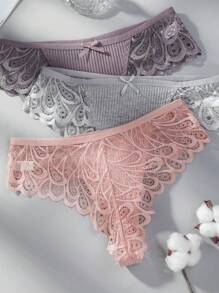 4Pcs/Set Lace Splicing Briefs Panties Women's Underwear - Multicolor - View 3