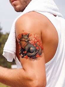 1入組藍色狐狸紋身貼,防水持久男士手臂貼紋 - 彩色 - 查看 2