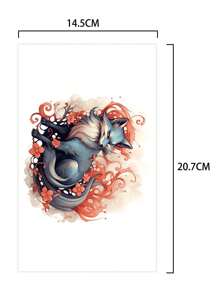 1入組藍色狐狸紋身貼,防水持久男士手臂貼紋 - 彩色 - 查看 4