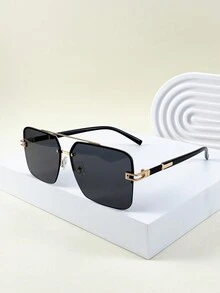 1對男士無框雙橫樑飛行哺乳類眼鏡,個性化戶外時尚眼鏡,適合騎行派對 - 金色 - 查看 4