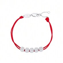 Moonmory 1條925純銀白晶石五移石頭橘色繩帶手鍊,女性聖誕禮物 0.8mm 厚度 18k 鍍金色