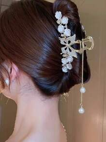 風豪華蝴蝶流蘇髮夾，適用於女士半扎髮，髮花髮飾 - 米色 - 查看 2