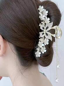 風豪華蝴蝶流蘇髮夾，適用於女士半扎髮，髮花髮飾 - 米色 - 查看 3