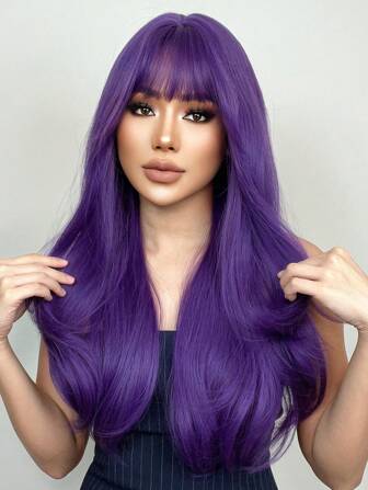 26 Inch Long Natural Wavy Hair Wig With Bangs, Designed For Girls, Beautiful And Charming, Suitable For Festivals, Role Play, Gatherings With Friends, Daily Wear, Halloween, Christmas And Other Occasions