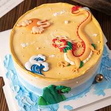 1個2024年金色龍鳳設計新年甜點架附有飛龍圖案,烘焙蛋糕裝飾 - 黃色 - 查看 4