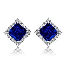 Sapphire Cubic Zirconia Square Stud Earrings