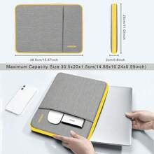 Laptop Case 15 15.6 16 Inch Sleeve Water Resistant Cover Compatible With Macbook Pro 16" & 15.4", Surface Book 2/1 15" And Most Popular 15"-16" HP Asus Razer MSI Notebooks,Light Gray & Yellow - Light Gray & Yellow - View 2