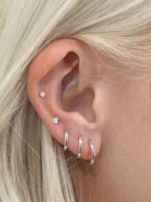 7對時尚金色不鏽鋼耳針套裝,適合男女日常佩戴,敏感耳針,平背耳針,經典金色耳環,無過敏手術不鏽鋼立體方形鋯石耳針,耳針,軟骨螺旋耳針 - 金色 - 查看 9