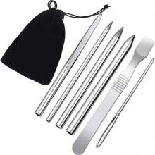 6 件套傘繩縫合套裝 6 種尺寸傘繩 Fid 繫帶縫合針 傘繩平滑工具 用於傘繩的繫帶皮革工藝針,銀色 - 銀色 - 查看 1