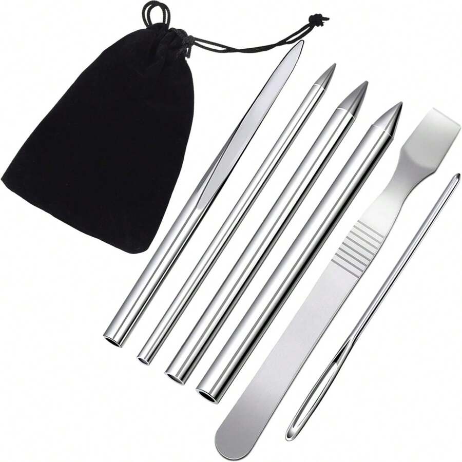 6 件套傘繩縫合套裝 6 種尺寸傘繩 Fid 繫帶縫合針 傘繩平滑工具 用於傘繩的繫帶皮革工藝針,銀色 - 銀色 - 查看 1