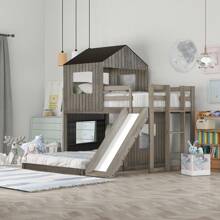 Nestfair Twin Over Full Wooden Bunk Bed With Slide And Guard