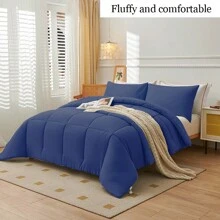 2/3 Lớn Hình vuông Màu thuần Chăn bông Bộ ( + ) , Mềm mại Và Thoải mái , Dày lên Và Ấm áp , Thích hợp Đối với Học sinh , , , Bộ đồ giường có thể sử dụng In Tất cả các mùa ( Bao gồm Chăn bông Cốt lõi ) ( Gối Cốt lõi Không bao gồm ) - Màu xanh hải quân - Xem 1