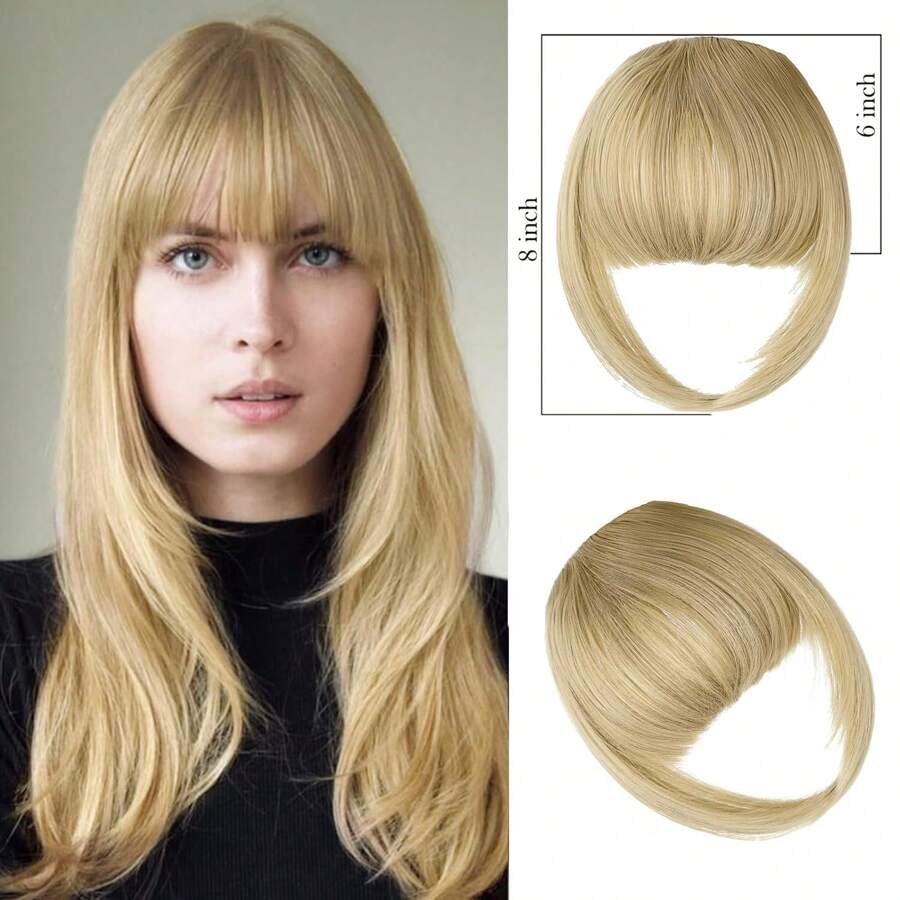 Bangs Hair Clip In Bangs, Fake Bangs Natural Clip On Bangs Ash Blonde,Faux Bangs Easy Clip In Hair Extenisons,French Bangs Fringe With Temples Hairpieces Curved Bangs For Daily Wear - Piano Color - View 1
