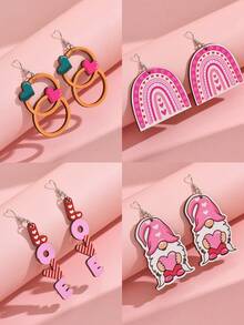 1對新款漂亮粉色小矮人及愛心吊墜耳環,適合迷人、性感、約會、情侶聚會、聖誕、新年、春季等場合佩戴的耳環 - 彩色 - 查看 4