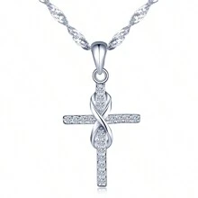 feilok 1pc Elegant & Fashionable 925 Sterling Silver & , Infinity Symbol & Cross Pendant Necklace Suitable For Women & Girls Daily Wear Or As Gifts For Birthday, Wedding, Christmas, Valentine'S Day