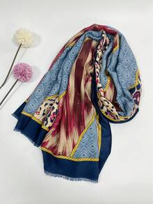 1 件韓版豹紋鏈條圖案秋冬保暖圍巾,材質舒適柔軟,非常適合戶外組合和配件 - 藍色 - 查看 2