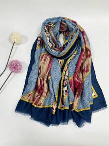 1 件韓版豹紋鏈條圖案秋冬保暖圍巾,材質舒適柔軟,非常適合戶外組合和配件 - 藍色 - 查看 1