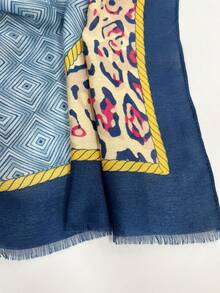 1 件韓版豹紋鏈條圖案秋冬保暖圍巾,材質舒適柔軟,非常適合戶外組合和配件 - 藍色 - 查看 5