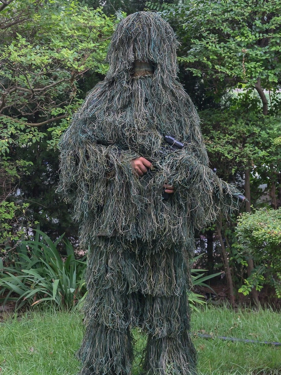 一套迷彩吉利服 Yowie 狙擊手戰術服迷彩服狩獵彩彈男士狩獵服全套夾克長褲頭紗步槍包裹 - 軍綠色 - 查看 1