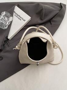 新款時尚簡約打褶pu皮革多用途手提袋肩袋斜跨包 - 白色 - 查看 8