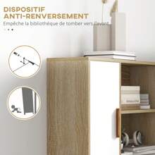 HOMCOM Bibliothèque scandinave 4 niches + 2 placards avec étagère dim. 80L x 24l x 123H cm Pieds effilés inclinés Bois Massif Chêne - Noir - Voir 5