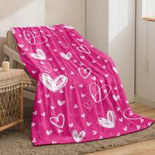 1入組情人節新數位印花法蘭絨毛毯,心形/汽車/小矮人圖案,舒適暖和的休閒毛毯,適用於辦公室/家庭