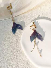 1 對耳夾合金材質美麗美人魚耳環適合女士日常佩戴 - 淡紫色 - 查看 3