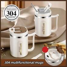 1個304不銹鋼杯子手把,辦公室保溫杯帶蓋和吸管,雙層防燙飲用雞尾酒杯 - 淺灰色 - 查看 1