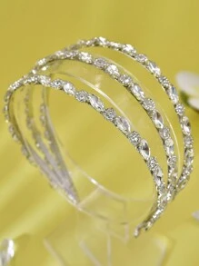 三層水鑽金屬頭帶手工銀色新娘頭飾婚禮髮飾伴娘女孩女士頭帶裝飾 - 銀色 - 查看 2