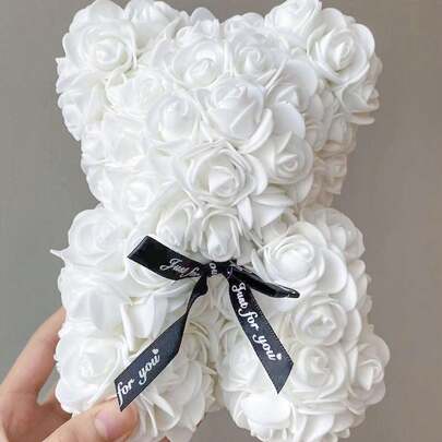 1个仿真永生玫瑰泰迪熊礼品，手工制作的可爱玫瑰熊，家居装饰，永恒浪漫的特别礼物，适合情人节、母亲节、父亲节、生日、婚礼等节日，增添幸福感，可用于卧室装饰、浴室装饰、房间装饰、办公室装饰、学校装饰，多种颜色和尺寸可选，情人节礼物，毕业礼物。