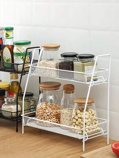 1pc 2-Layer Storage Rack, Iron Storage Basket, Desktop Storage Box, Cosmetics Organizer, Desktop Organization, Storage Accessories Suitable For Small Storage Racks In The Kitchen, Bathroom, Bedroom, And Office, Suitable For Residual Seasoning Cans, Spice Bottles, Cosmetics, Coffee Cups, Mugs,Mother's Day,Gift For My Mother