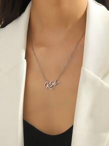 定制名字項鍊珠寶項鍊,個性化不銹鋼激光切割名字項鍊名字稻草書項鍊吊墜項鍊魅力女士名字節日裝飾禮物女友禮物（僅支持英文字母項鍊） - 銀色 - 查看 3