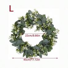 1入pc綠色尤加利葉子花圈,人工春夏花環,適用於前門農舍綠色花環,全年戶外花環 - 室內/戶外 - 綠色 - 查看 2