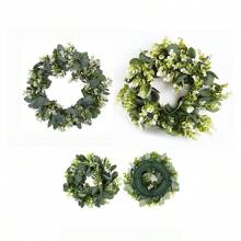 1入pc綠色尤加利葉子花圈,人工春夏花環,適用於前門農舍綠色花環,全年戶外花環 - 室內/戶外 - 綠色 - 查看 1