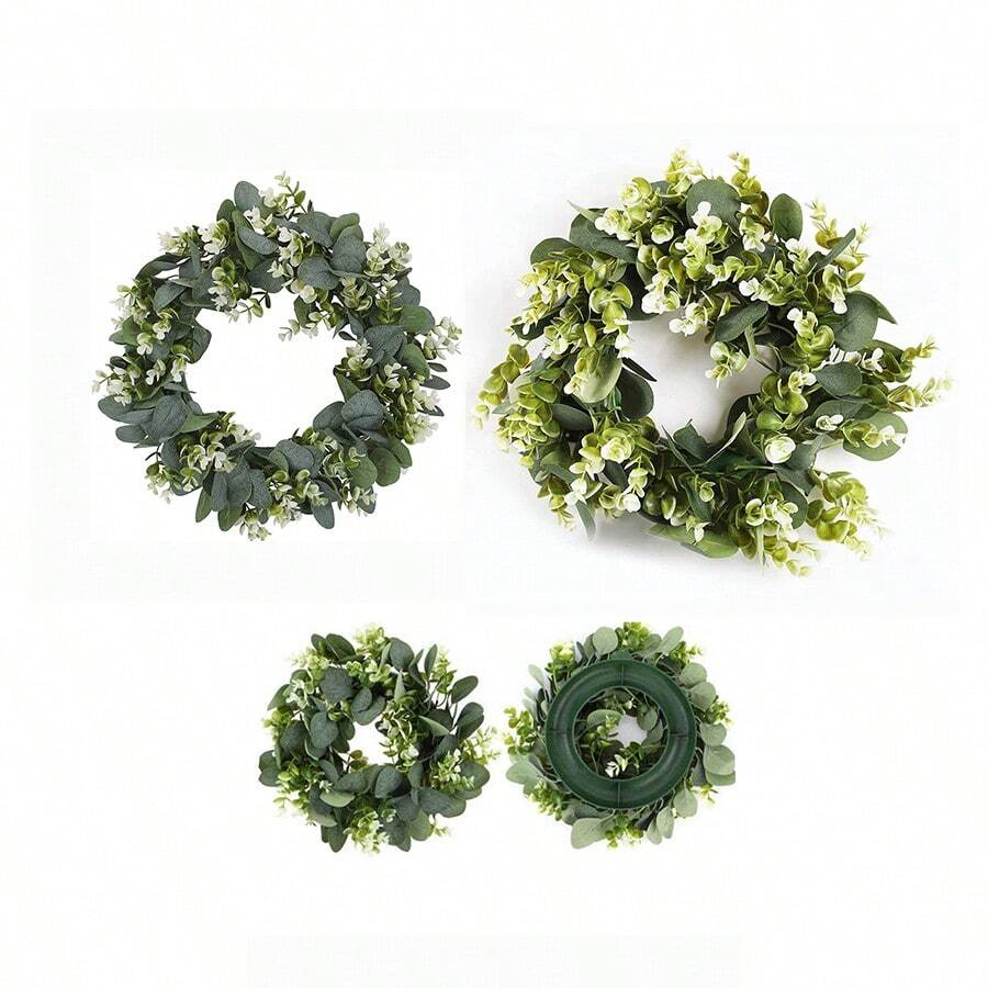 1入pc綠色尤加利葉子花圈,人工春夏花環,適用於前門農舍綠色花環,全年戶外花環 - 室內/戶外 - 綠色 - 查看 1